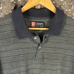 Vintage Chaps Ralph Lauren Blue Striped Short Sleeve Polo Shirt